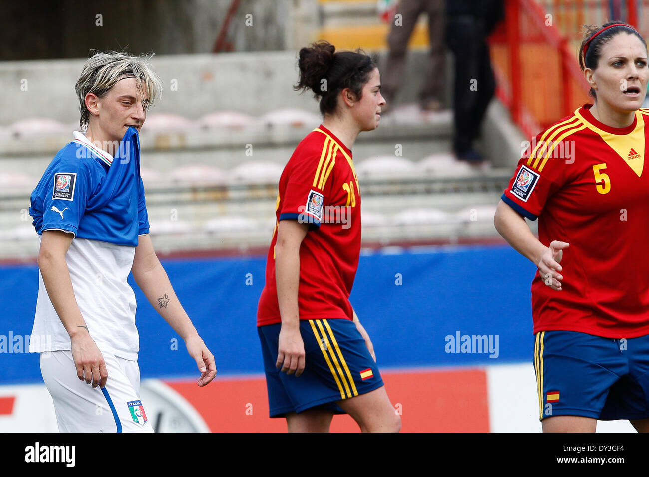 Vicenza, Italy. 05th Apr, 2014. FIFA Women's World Cup qualification match Italy vs Spain. Picture shows a disappointed Melania Gabbiadini. © Action Plus Sports/Alamy Live News Stock Photo