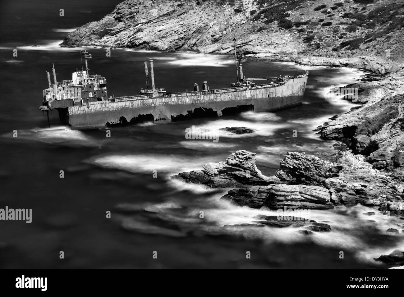 The shipwreck near Vori in Andros island, Greece Stock Photo