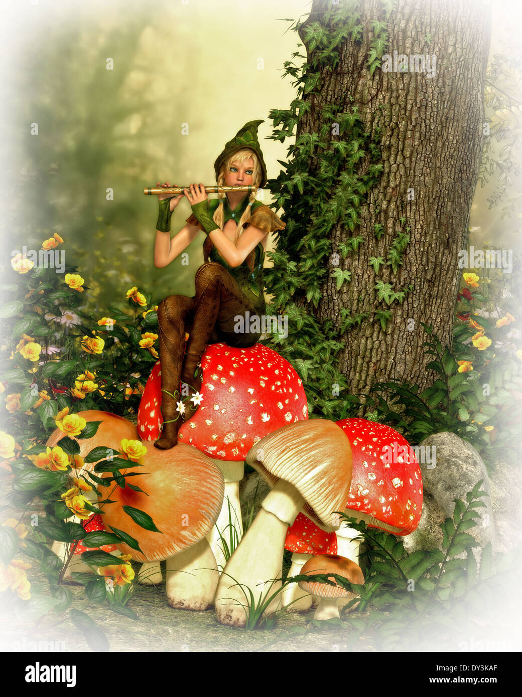 Featured image of post Forest Fairy Sitting - Amy brown blue pretty fairy sitting on tree swing bench by pet dragon statue.