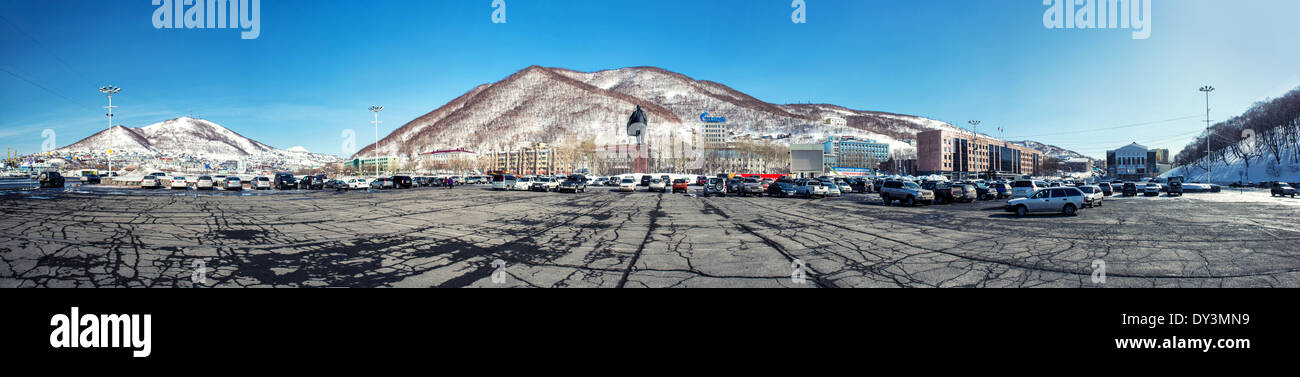 Panorama of the Petropavlovsk-Kamchatsky city center Stock Photo
