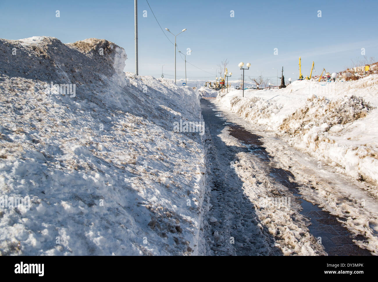 Snowy seafront of Petropavlovsk-Kamchatsky Stock Photo