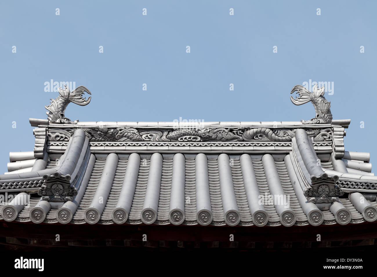 Japanese temple roof tiles Stock Photo