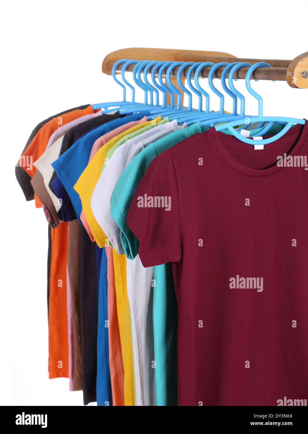 Row t shirts hanging on hangers hi-res stock photography and images - Alamy