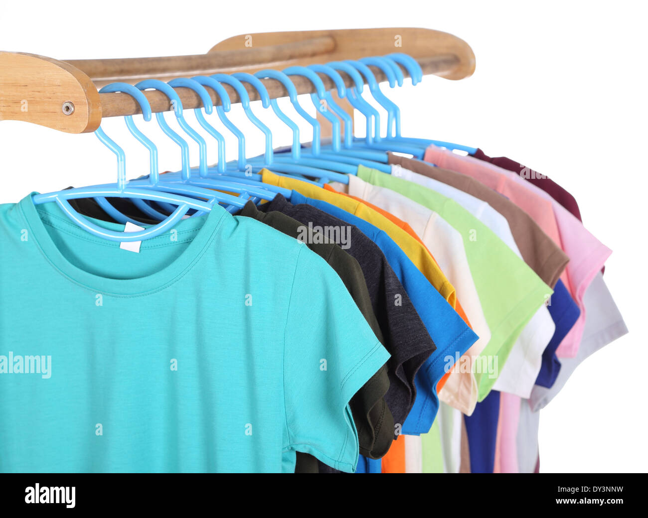 Row T Shirts Hanging On Hangers High Resolution Stock Photography and