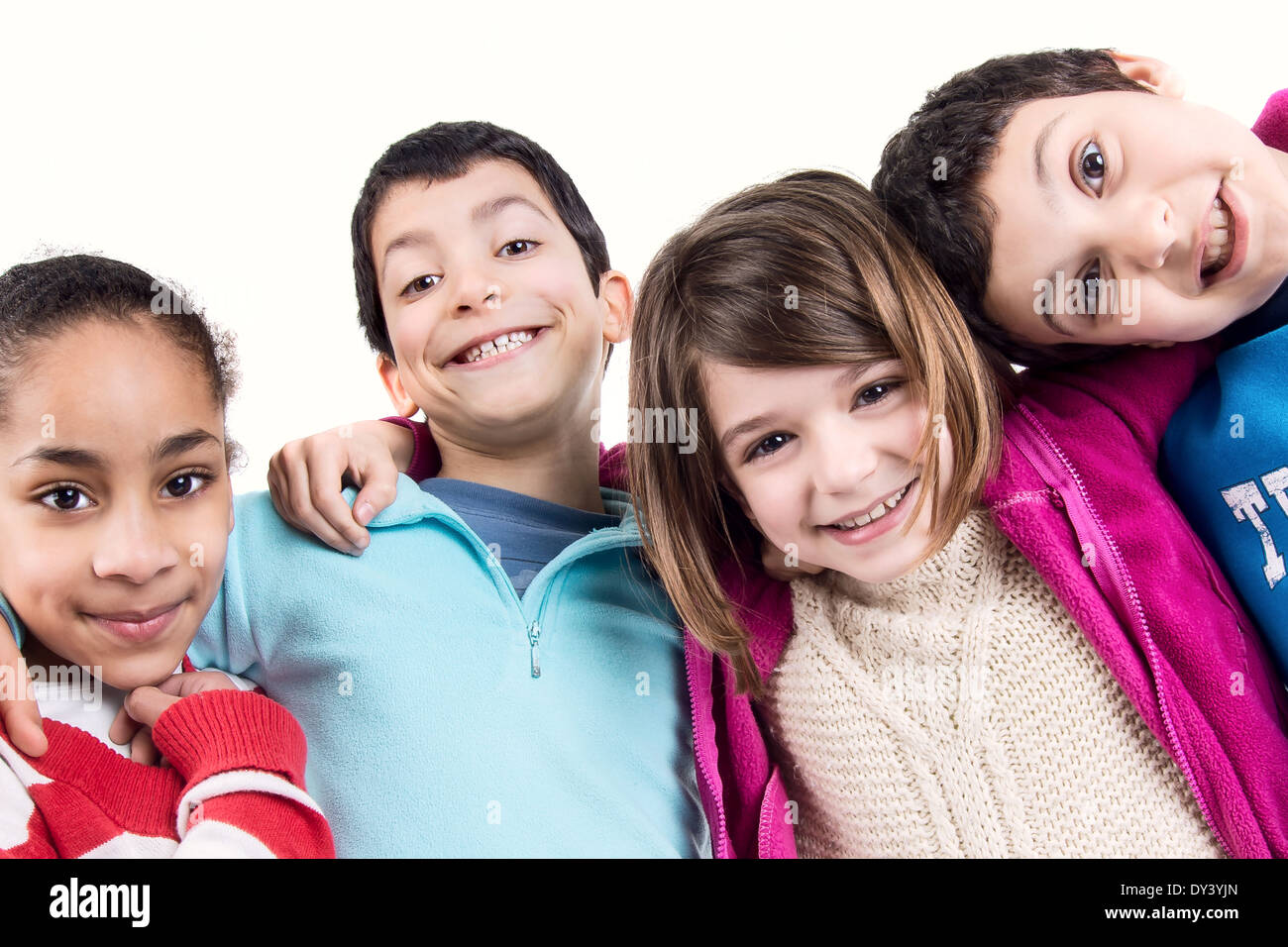 Group of happy children isolated in white Stock Photo