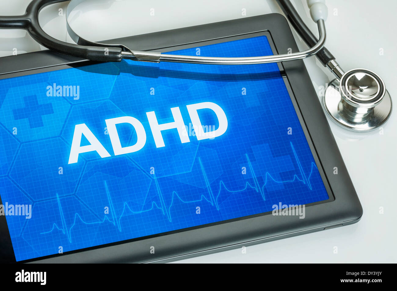 Tablet with the diagnosis adhd on the display Stock Photo Alamy