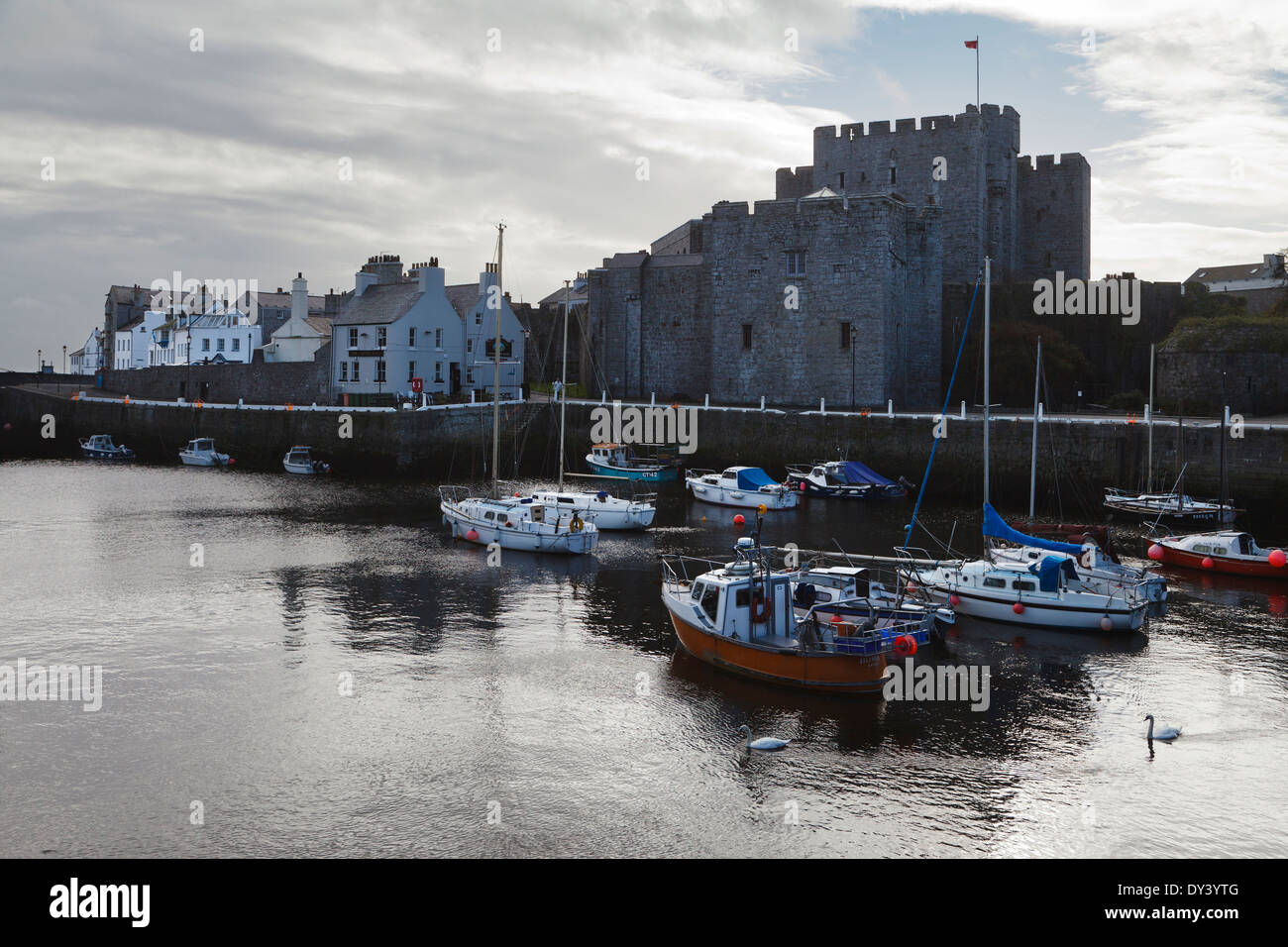 Castle Rushen and the harbour, Castletown, Isle of Man Stock Photo