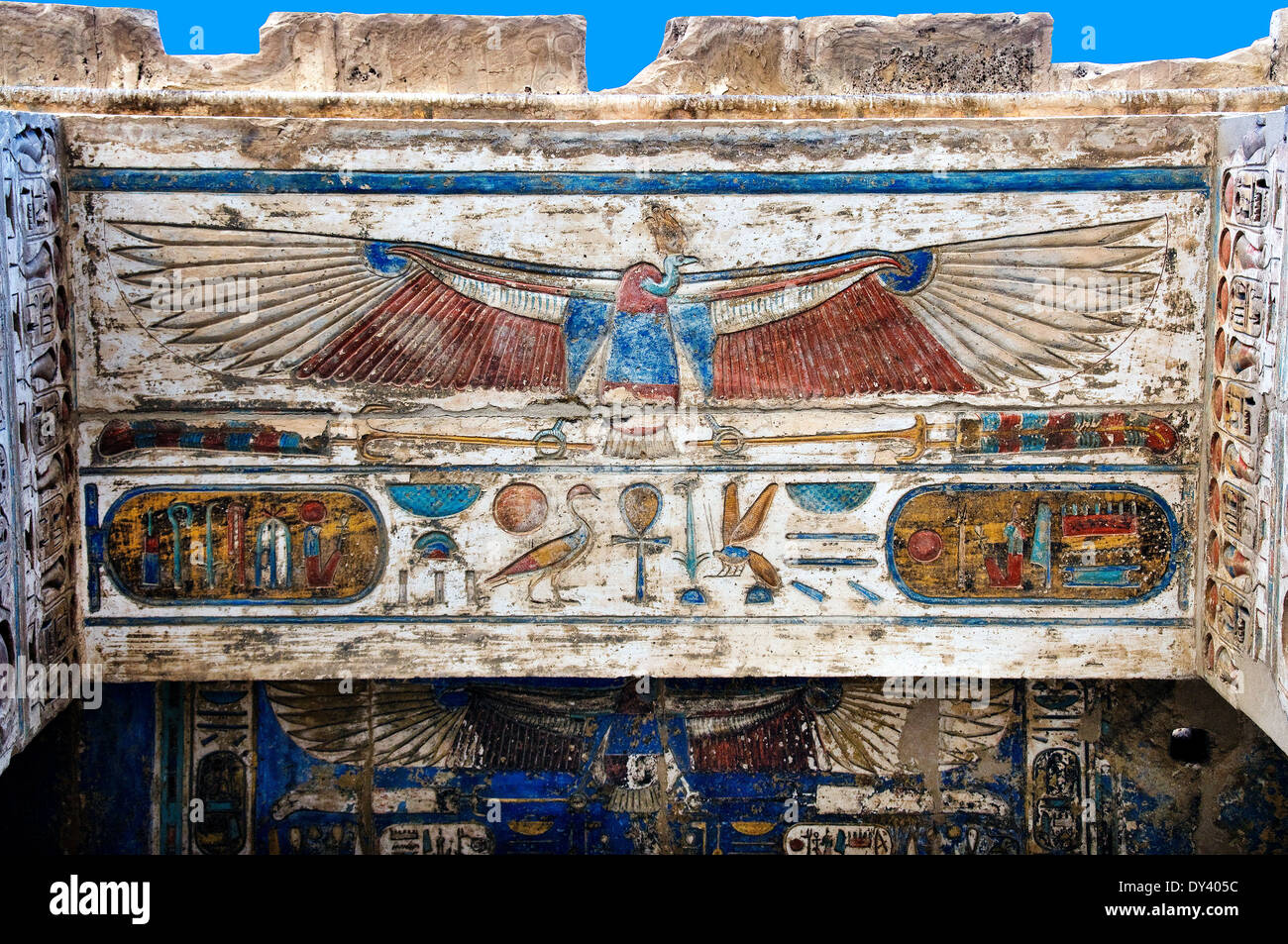 Temple of Ramses III at Medinet Habu: reliefs on the ceiling in the ...
