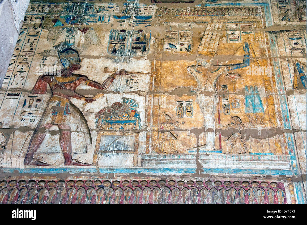 Temple of Ramses III at Medinet Habu:colored reliefs on the walls of ...