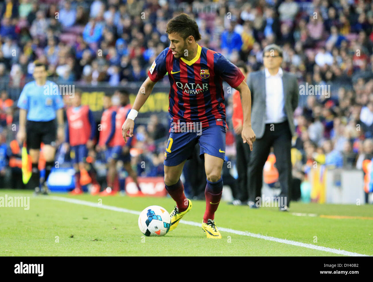 Barcelona, Spain. 5th Apr, 2014. Neymar Jr. in the match between FC Barcelona and Betis for the week 32 of the spanish league, played at the Camp Nou on 5 april, 2014. Photo: Joan Valls/Urbanandsport/Nurphoto. Credit:  Joan Valls/NurPhoto/ZUMAPRESS.com/Alamy Live News Stock Photo