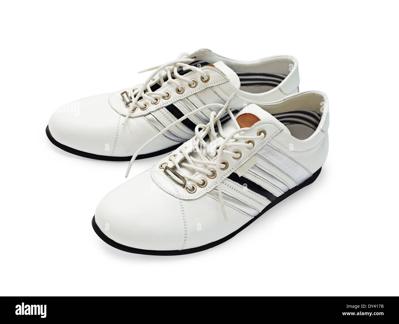 White sports shoes with laces Stock Photo Alamy