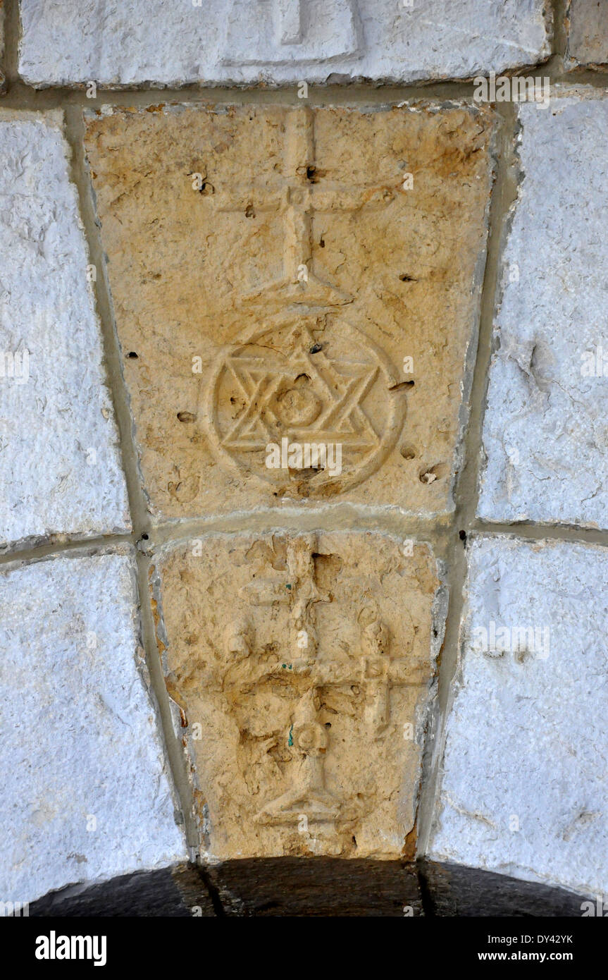 Entrance to 12th century church of St Nicolas in the Monastery of St. John in Khounchara (Kenchara) in Lebanon Stock Photo