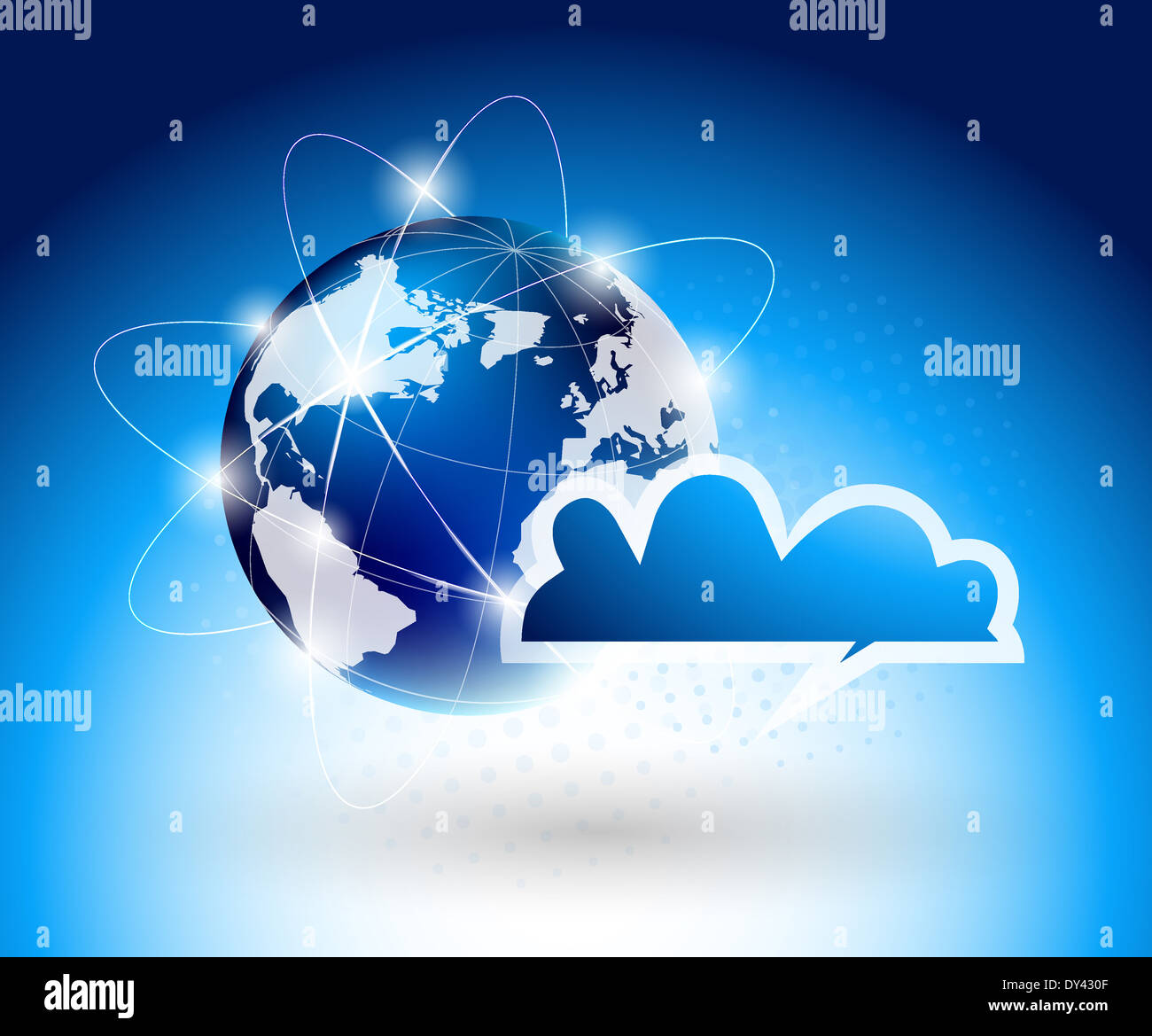 Bright blue background with globe and cloud Stock Photo - Alamy
