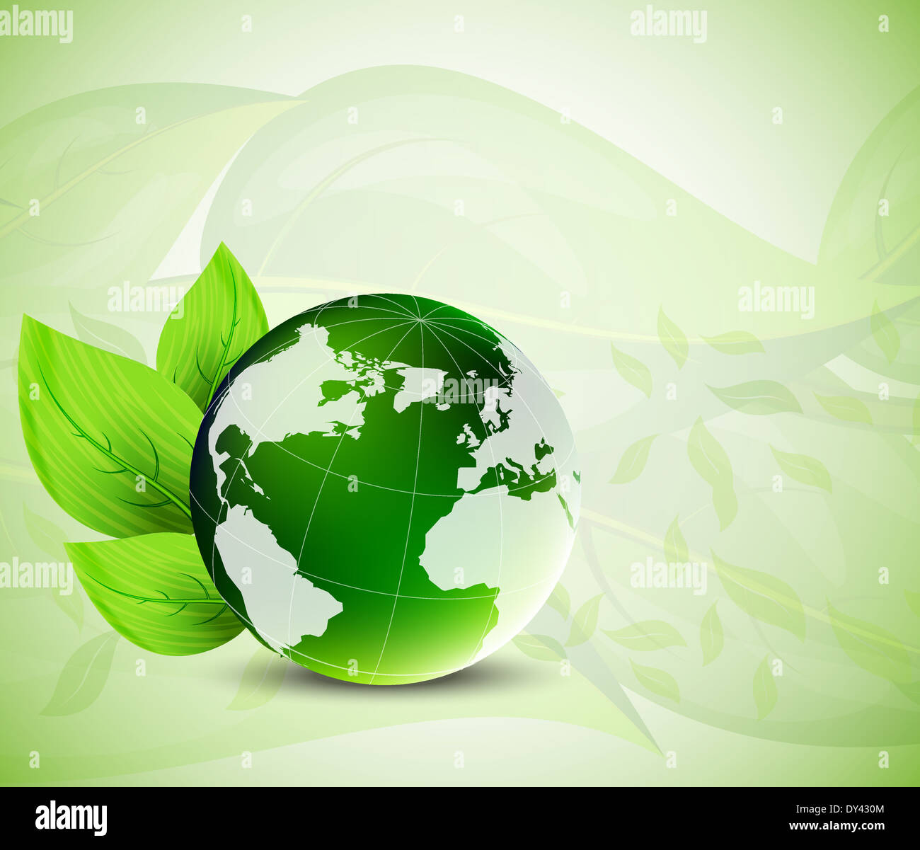 Bright background with globe and green leaves Stock Photo - Alamy