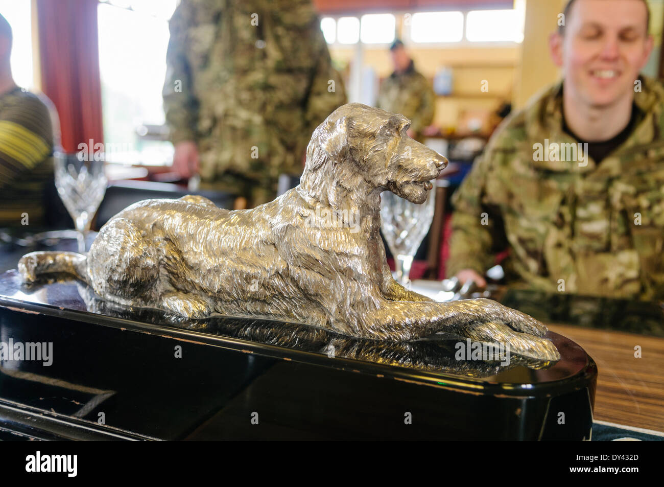 Regimental silverware of the Royal Irish Regiment featuring their Irish Wolfhound mascot, Brian Boru Stock Photo