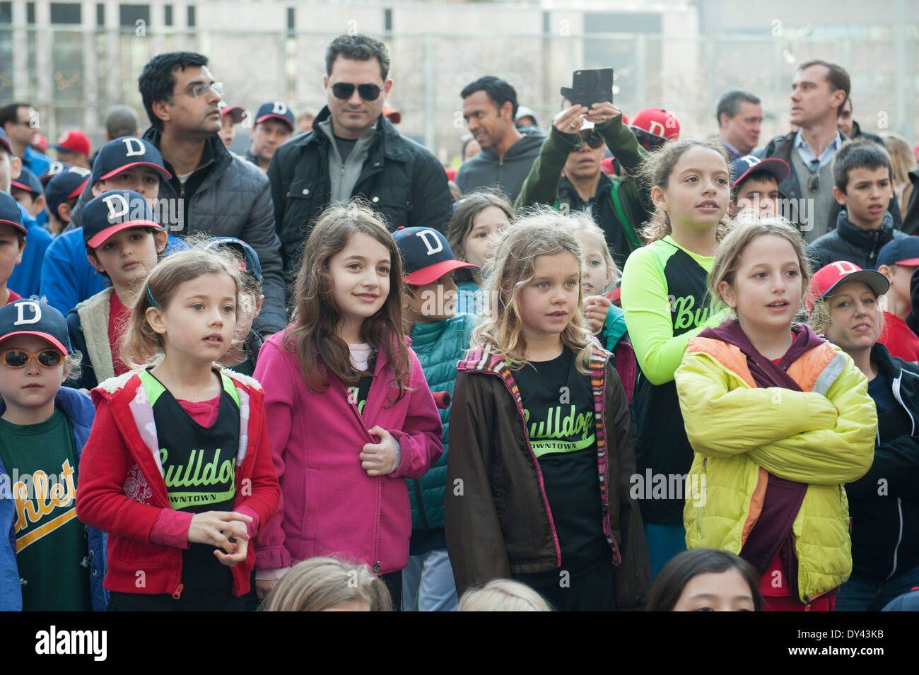 Girls on the opening day of Downtown Little League in Lower Manhattan. Stock Photo