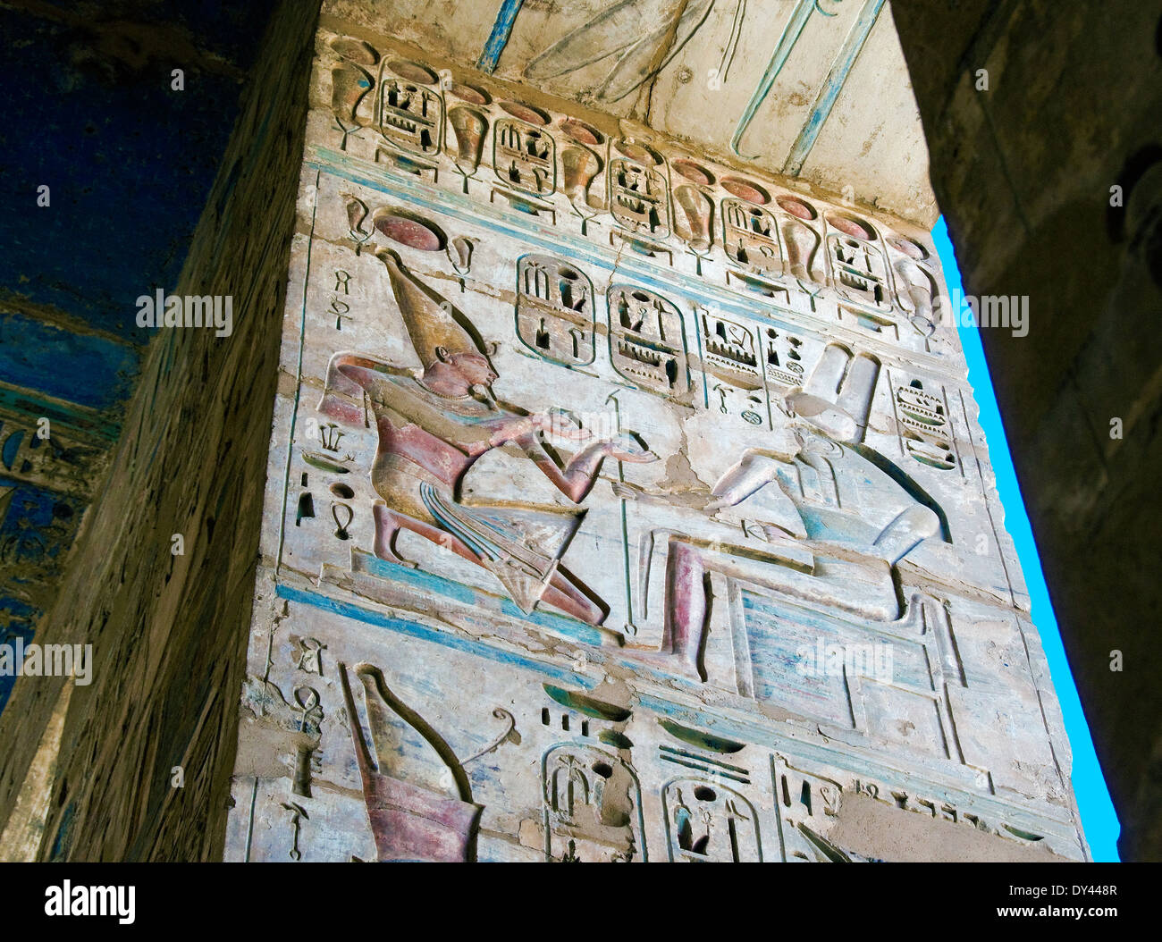 Temple of Ramses III at Medinet Habu: reliefs on the wall in the first ...