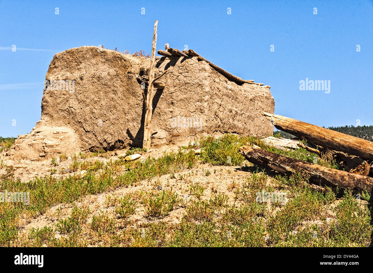 Hilltop Tower Kiva, Picuris Pueblo, New Mexico Stock Photo