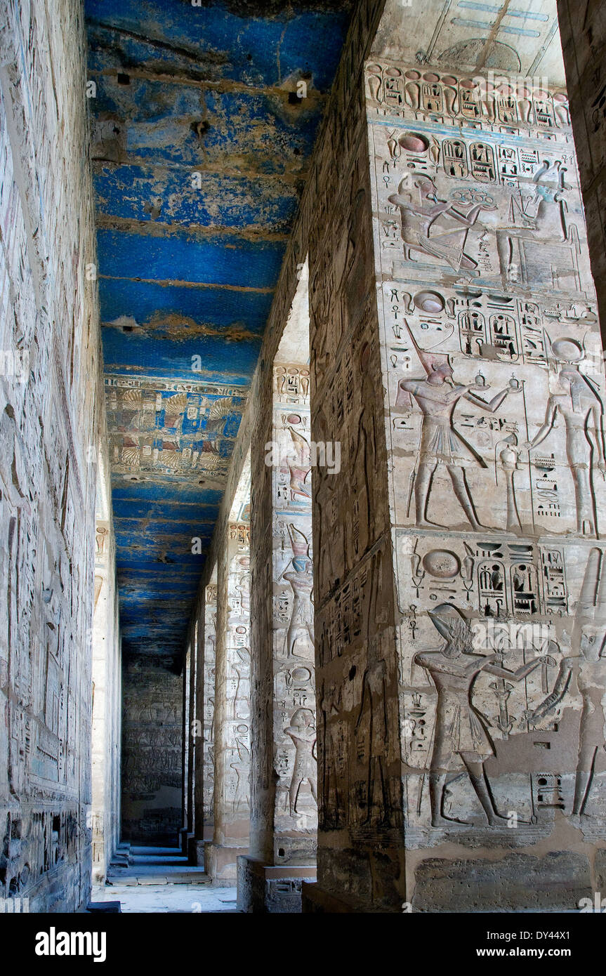 Temple of Ramses III at Medinet Habu: reliefs on the wall in the first ...