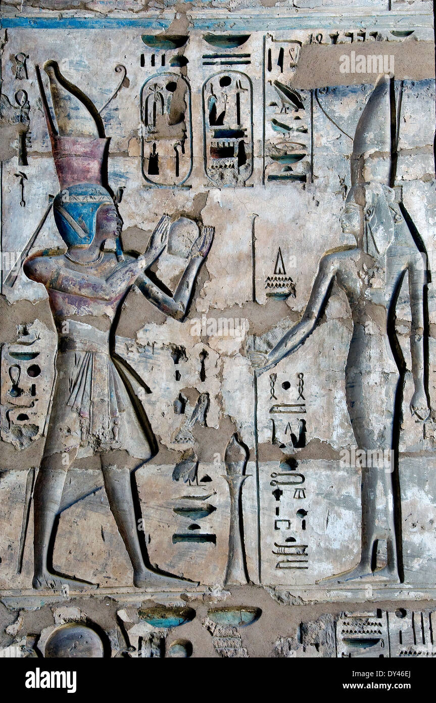 Temple of Ramses III at Medinet Habu: reliefs on the wall in the first ...