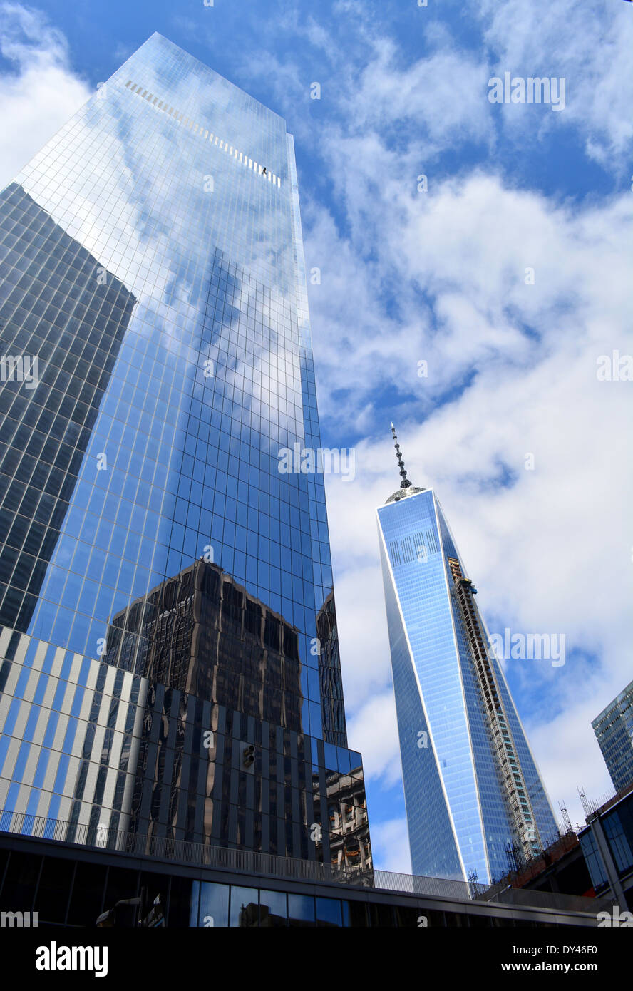 World Trade Center Towers One and Four at Ground Zero in Lower Manhattan. Stock Photo
