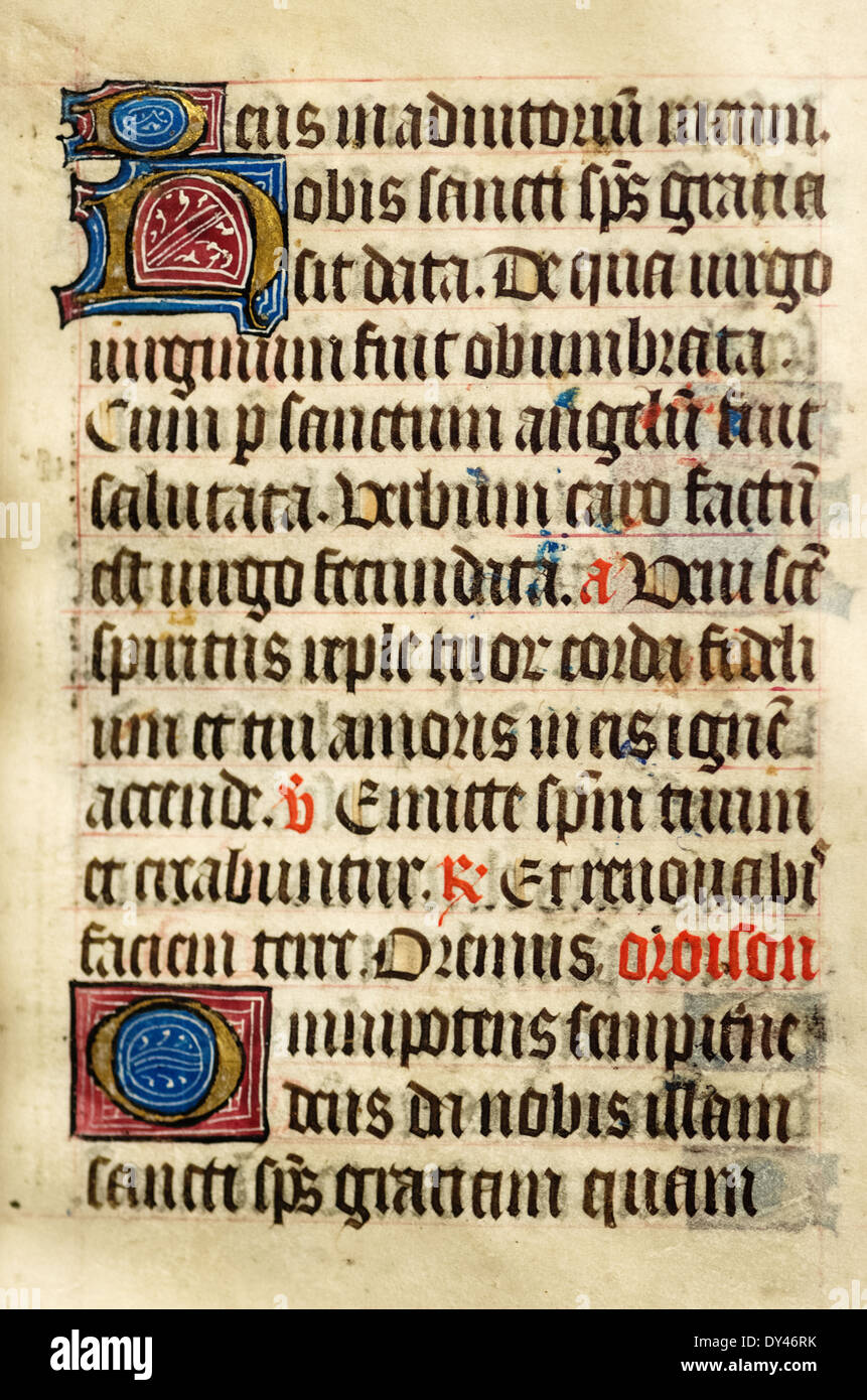 page from a book of hours illuminated manuscript from the late 1400s Stock Photo