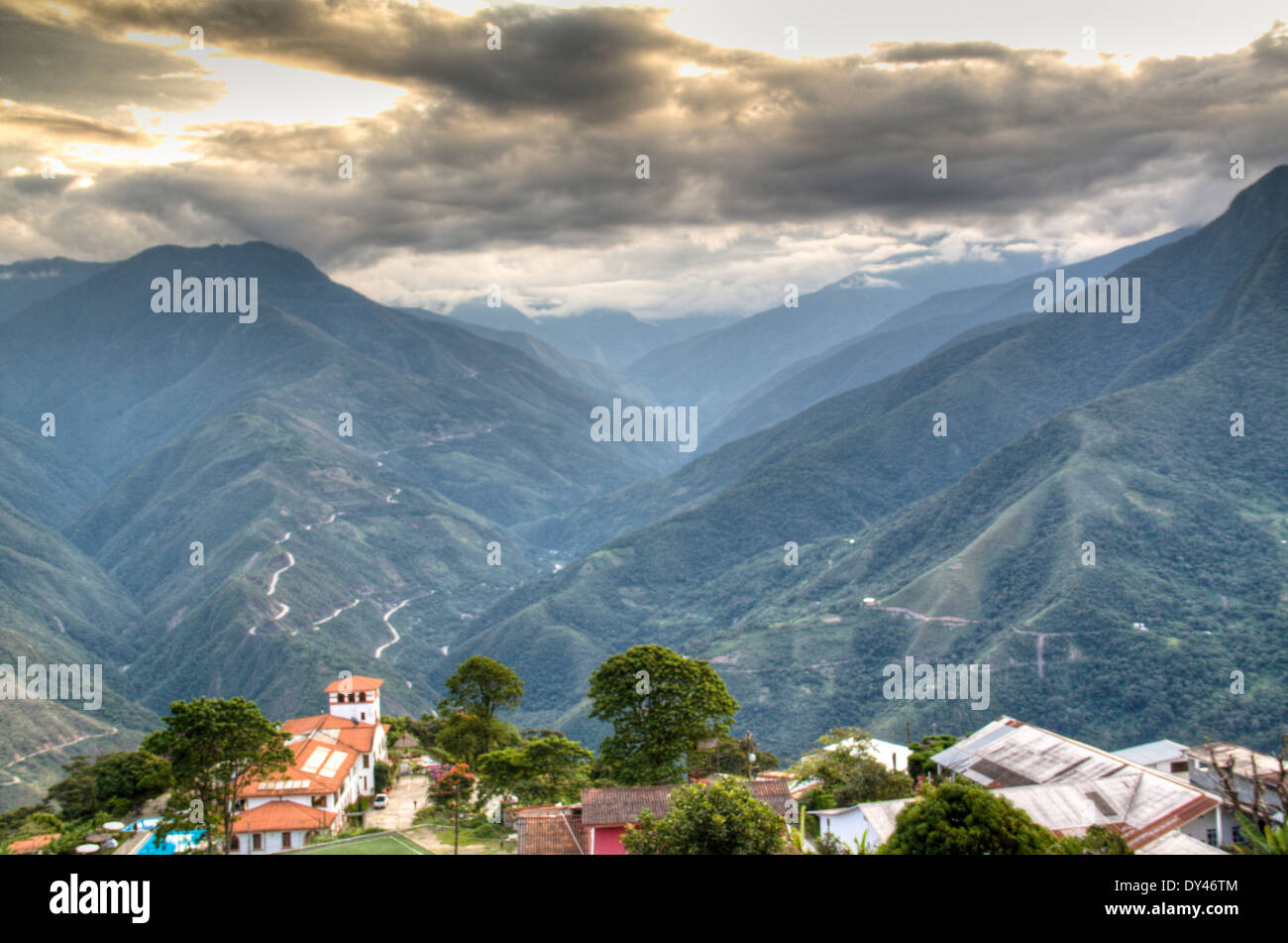 View over the valley of Coroico, Bolivia Stock Photo