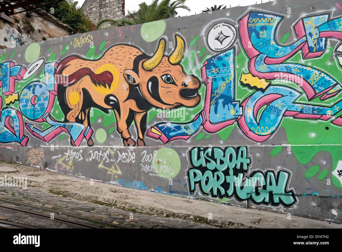 Grafitti on the Elevador Gloria route in Lisbon (Lisboa), Portugal. Stock Photo