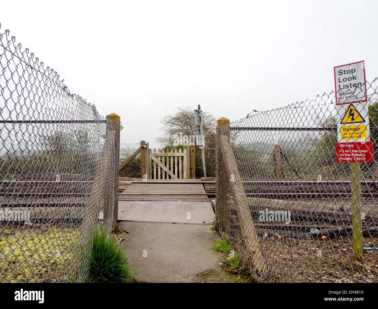 A manual footpath level crossing in the Village of Brading on the Isle of Wight. Stock Photo