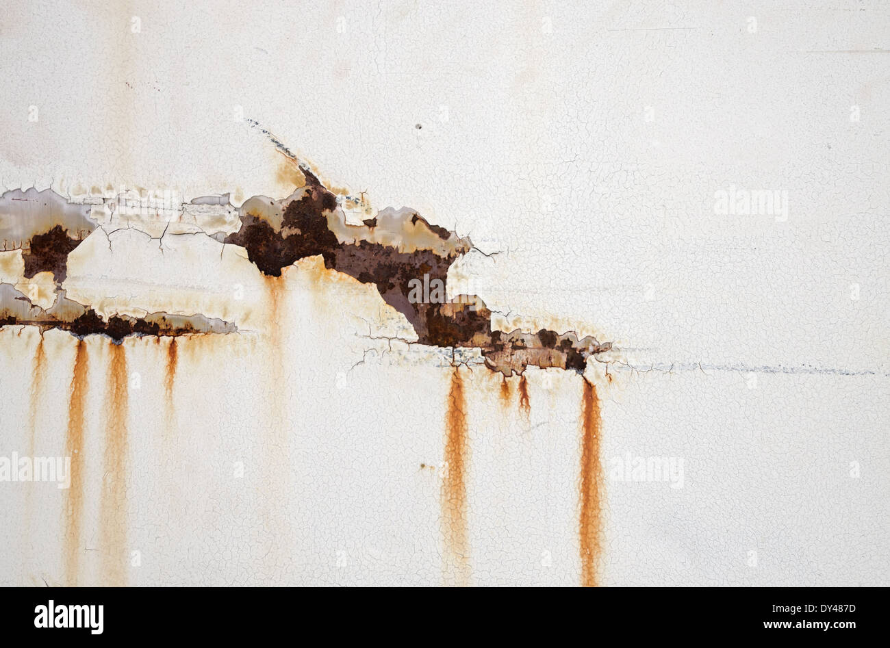 old white metal door with peeling paint and rusty streaks Stock Photo