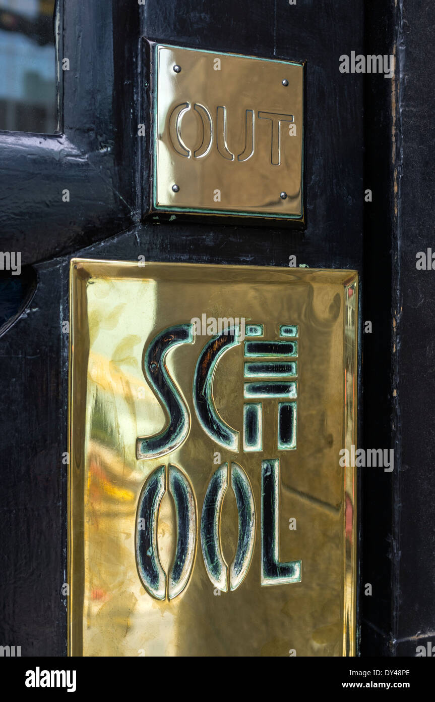 Brass plates on the main entrance to the Glasgow Art School, Garnethill Glasgow, Stock Photo