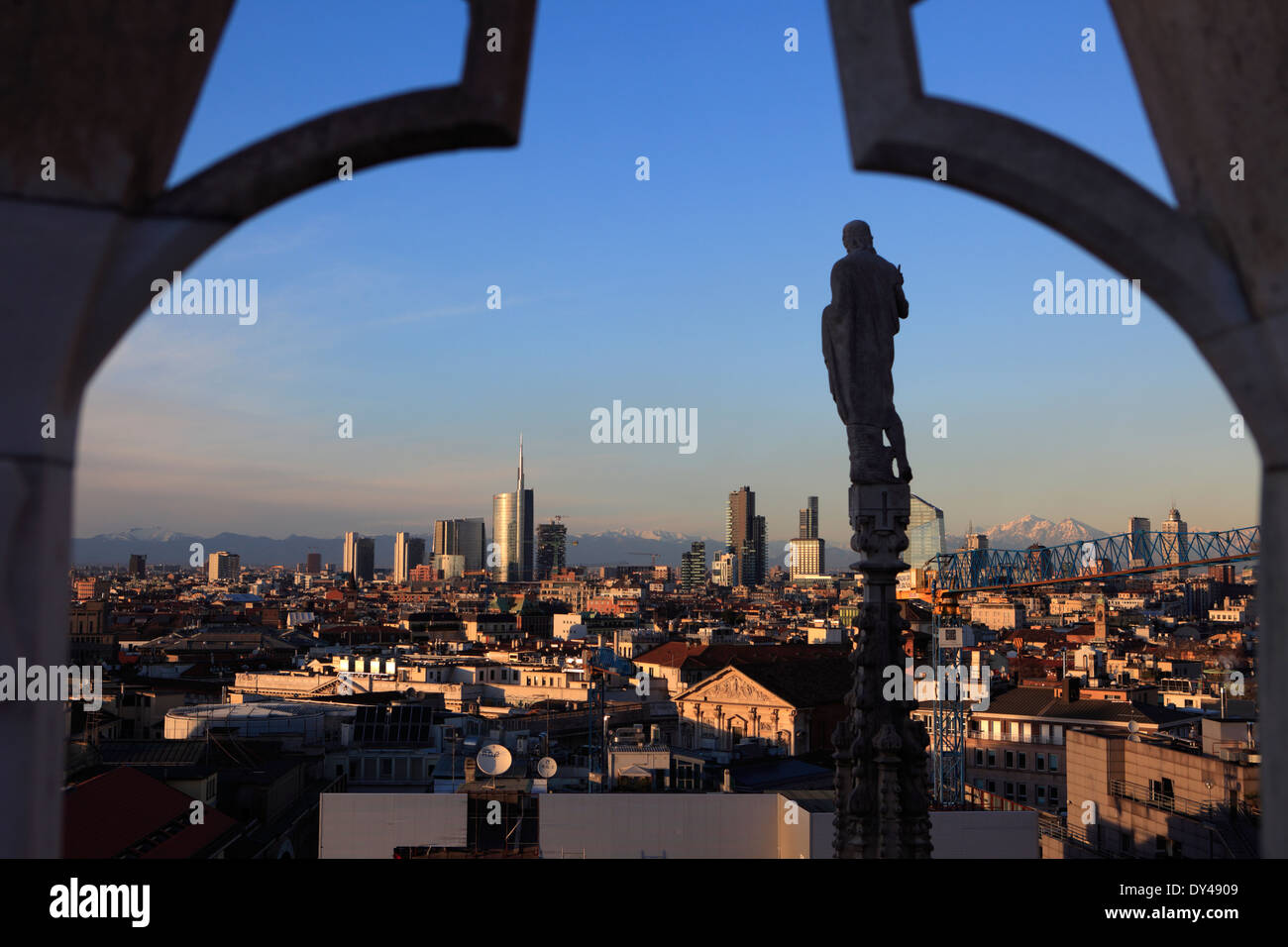 Cityscape of Milan from the top of the Cathedral (Duomo), Milan, Italy Stock Photo