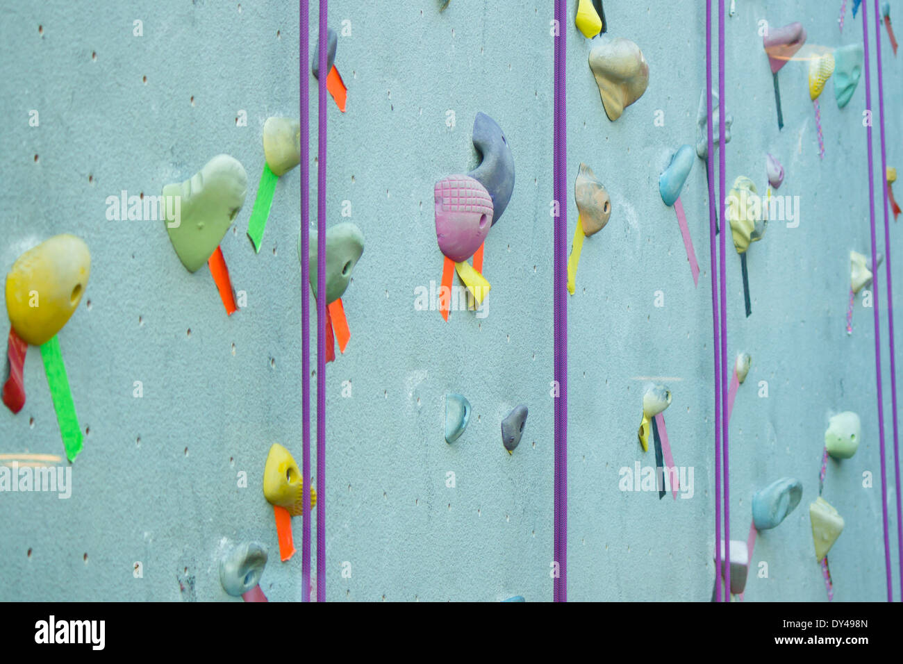Close up of blue artificial climbing wall Stock Photo