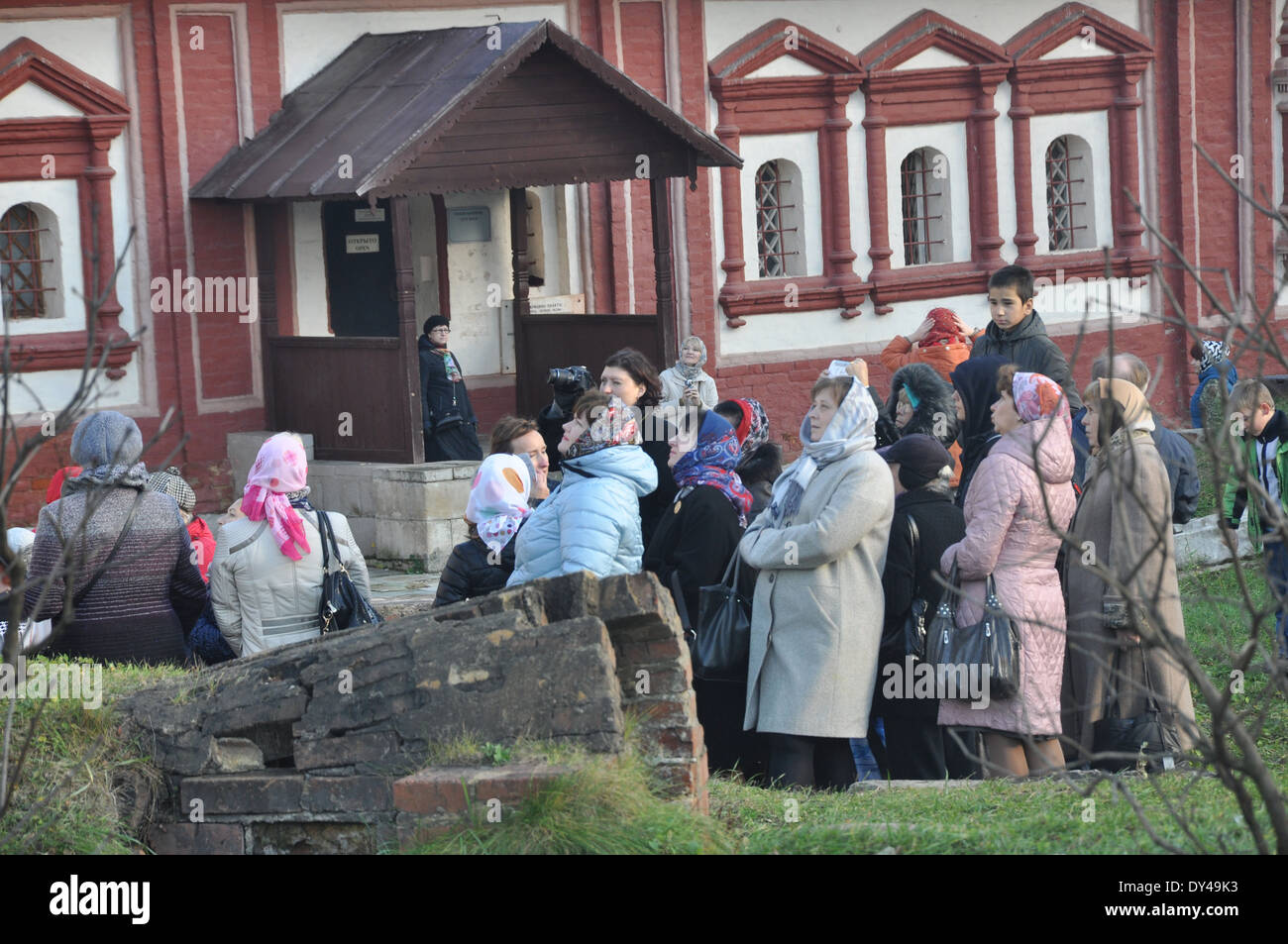 Russian women visiting Savvino-Storozhevsky Monastery in Zvenigorod in Russia Stock Photo
