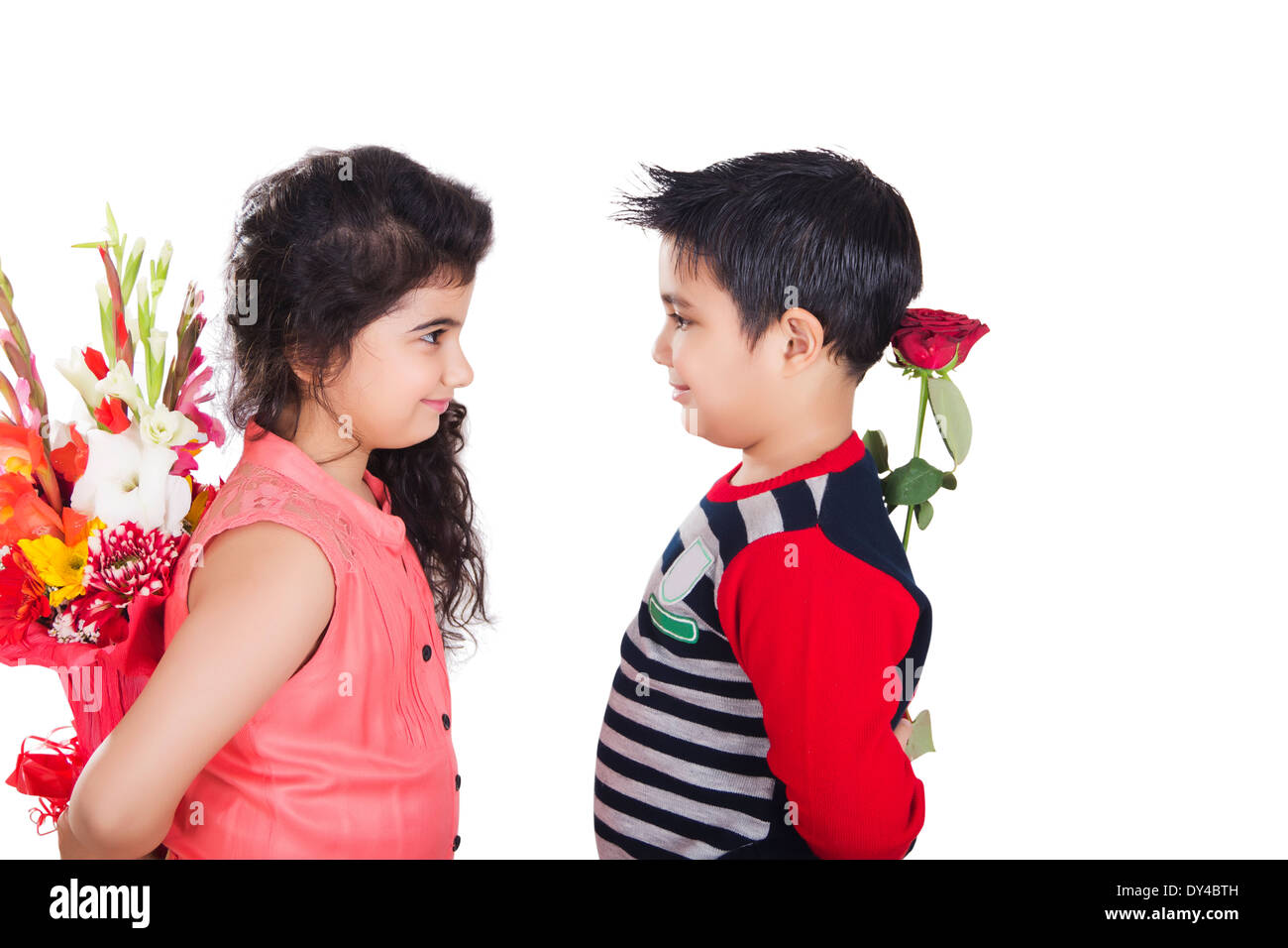 Indian Kids Couple Gift Presents Stock Photo