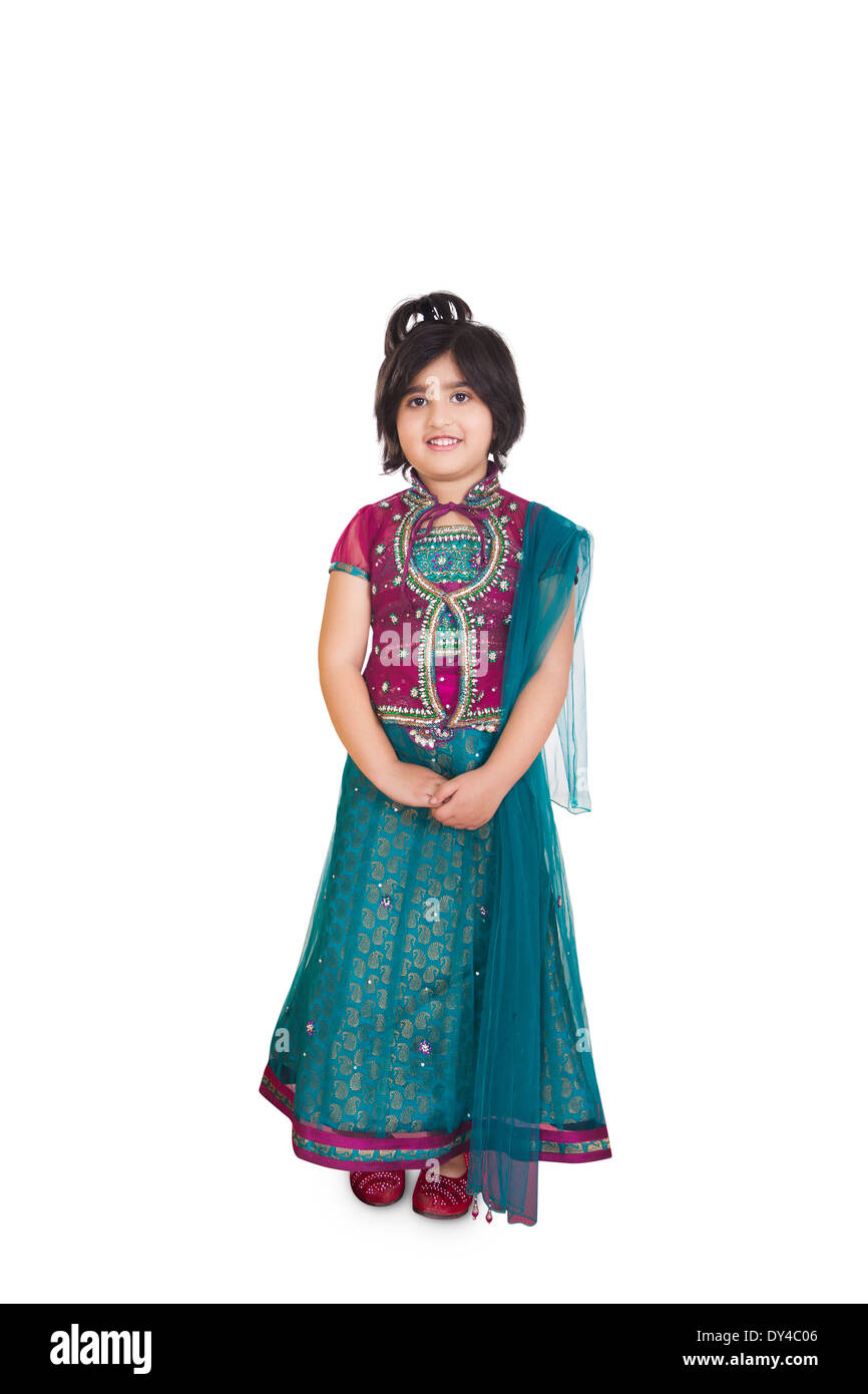 Indian Kid  pose Lehenga Choli Stock Photo