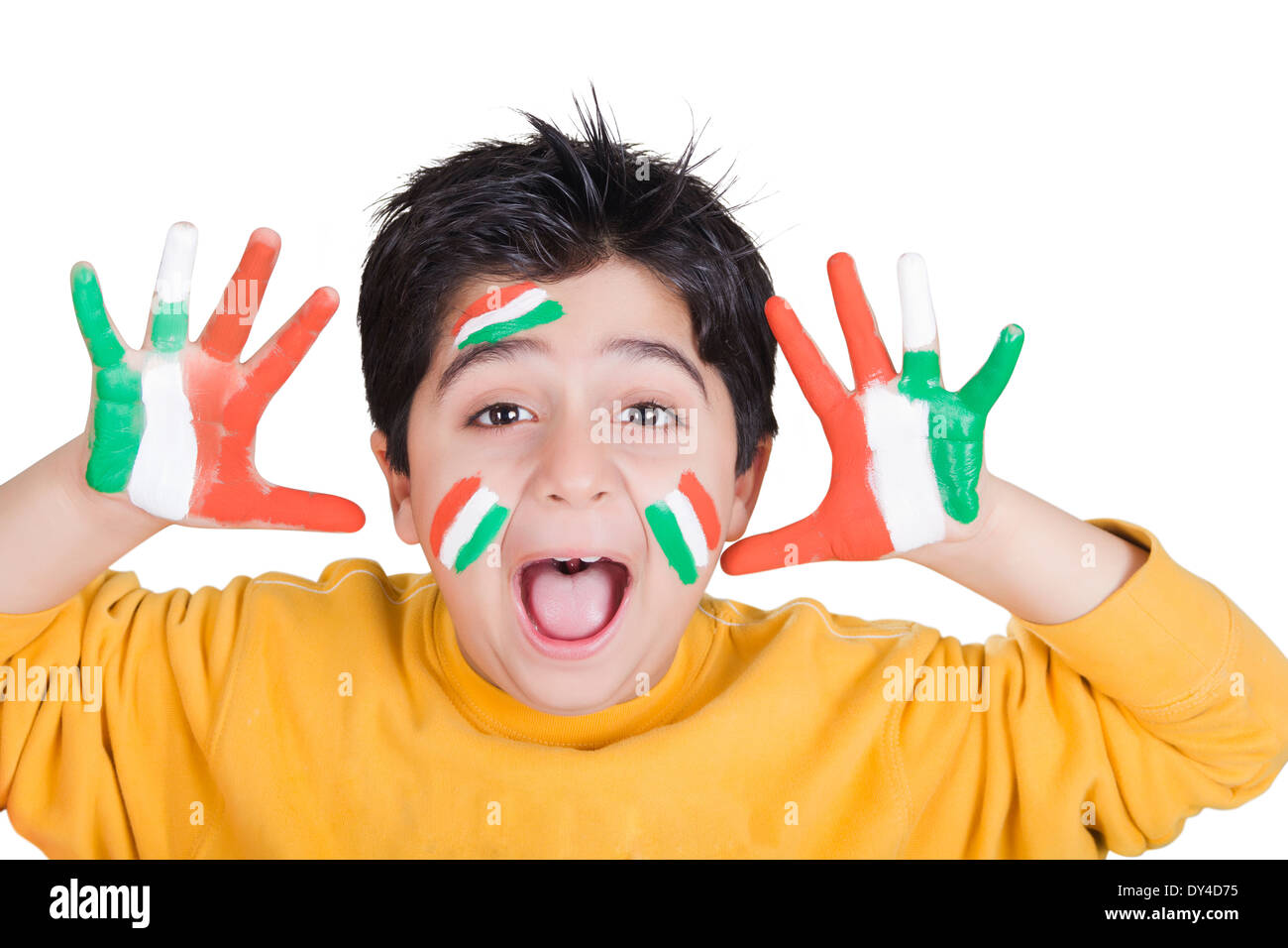 Indian Culture Child with Flag Stock Photo