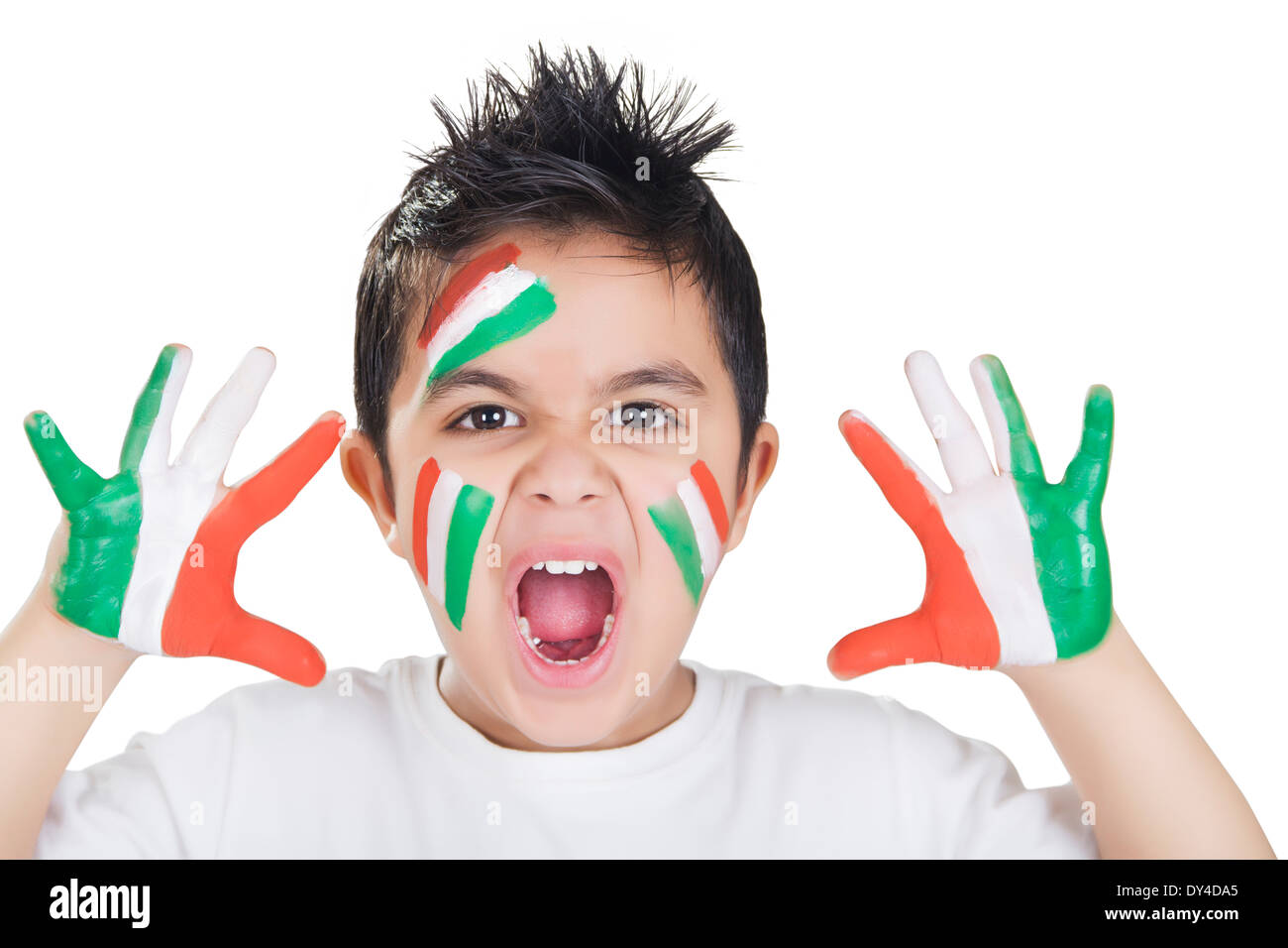 Indian Culture Child with Flag Stock Photo