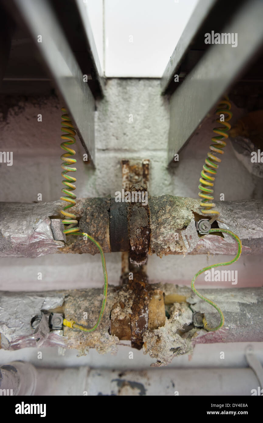 severe corrosion on metal pipework and safety earth wires attached to
