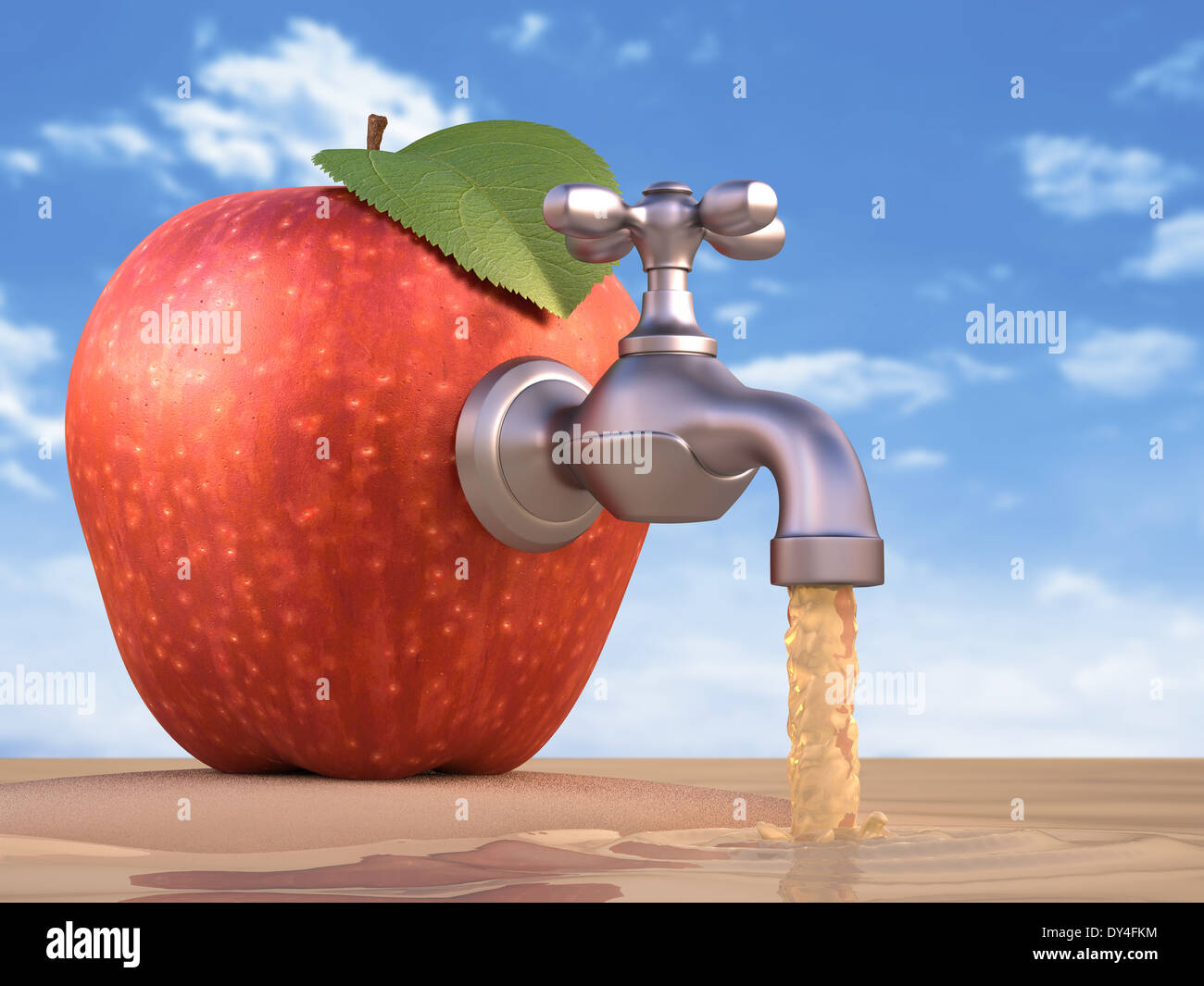 Island with big red apple surronded by ocean of juice. Clipping path