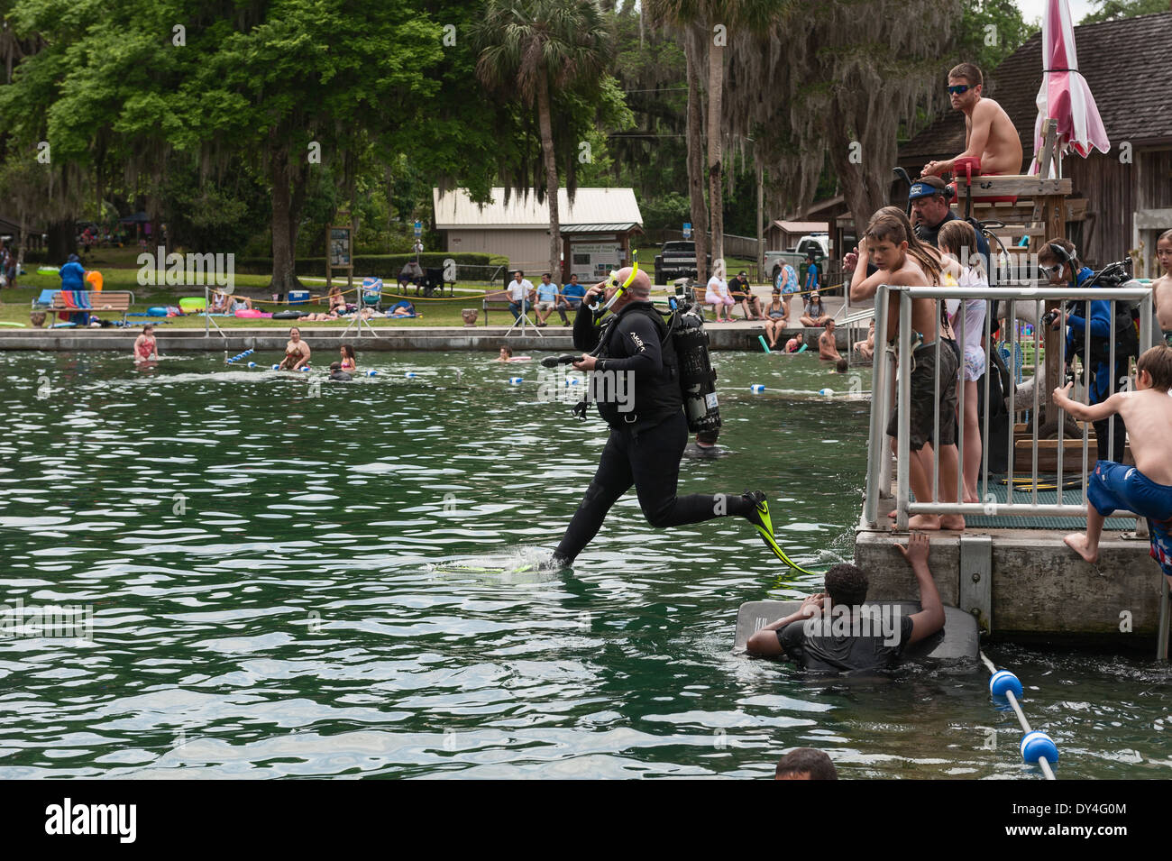 Scuba divers at Deleon Springs State Park in Florida USA Stock Photo