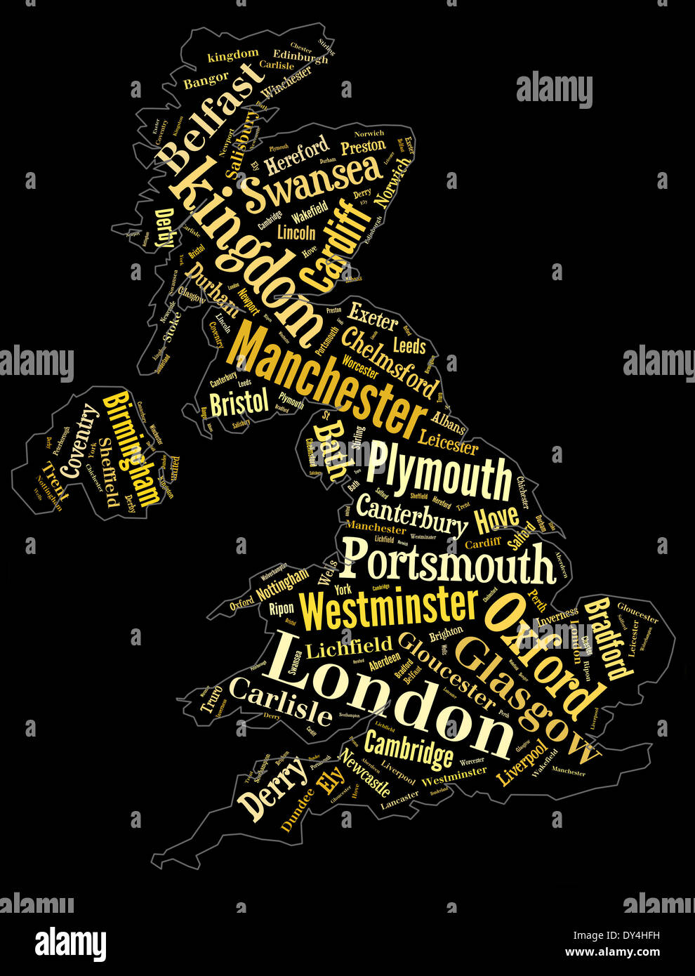 abstract map of United Kingdom word cloud Stock Photo