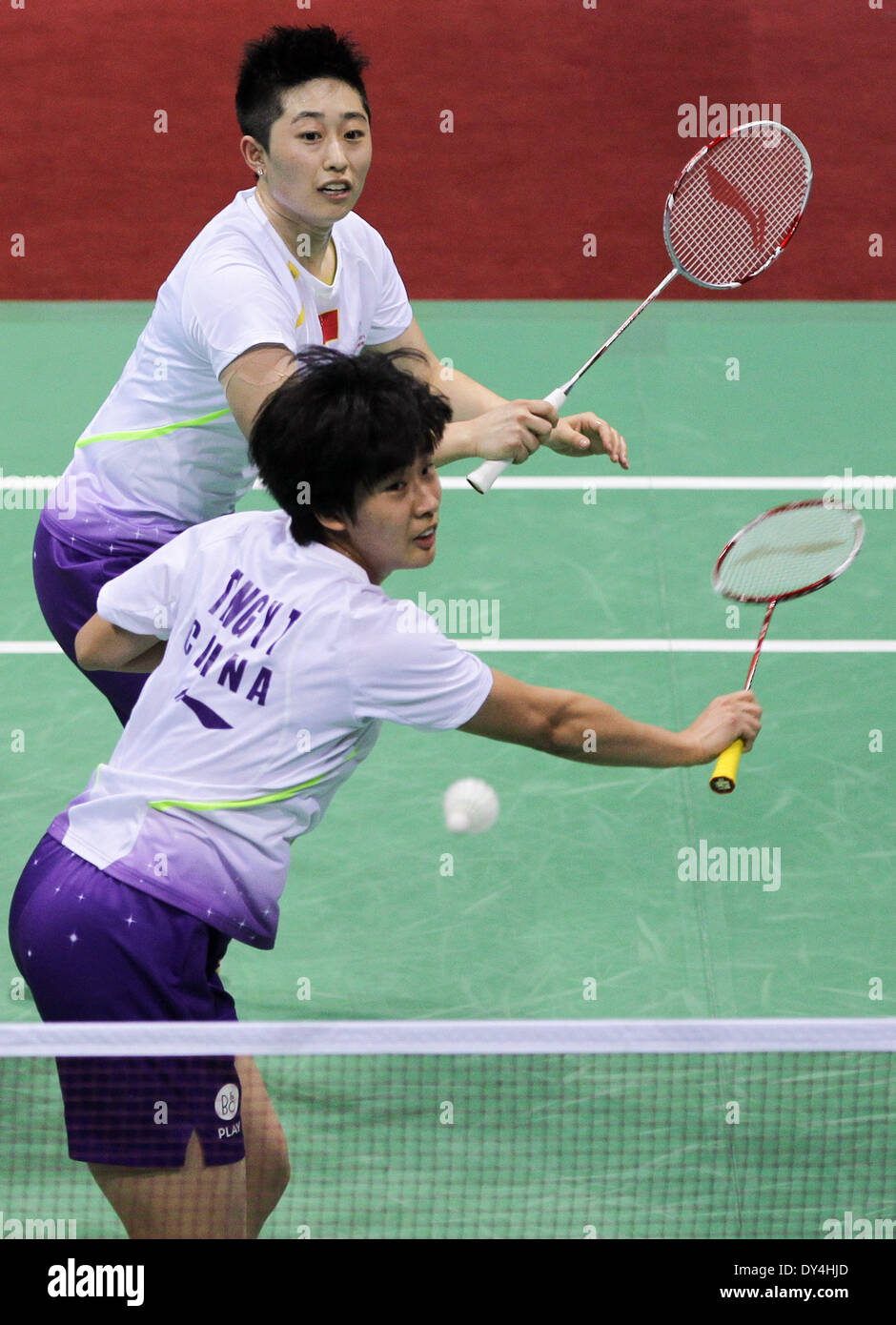 New Delhi, India. 6th Apr, 2014. Tang Yuanting (Front) and Yu Yang of ...