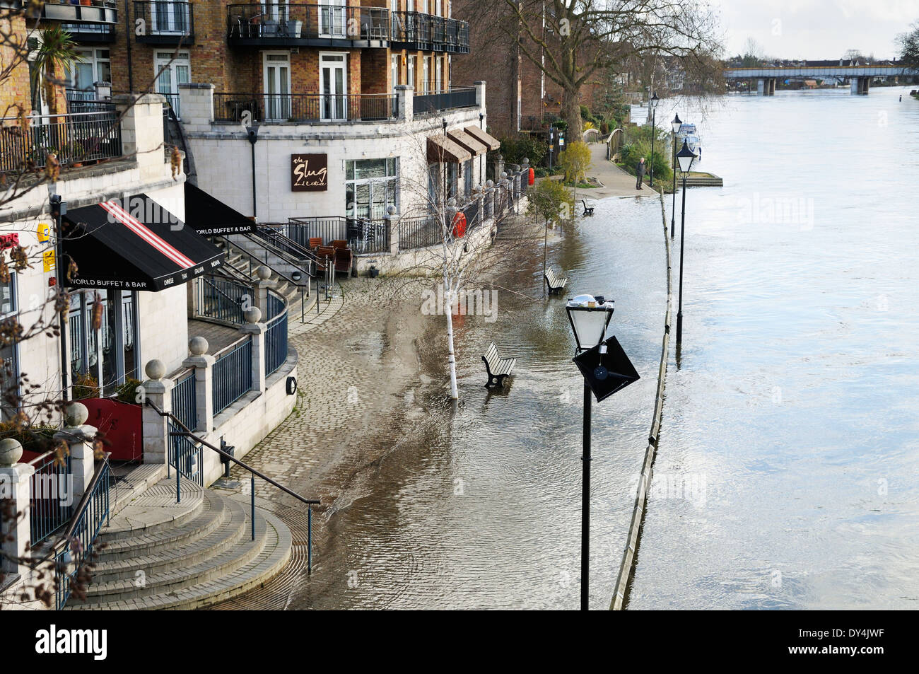 River Thames flooding at Staines upon Thames, Spelthorne, Surrey