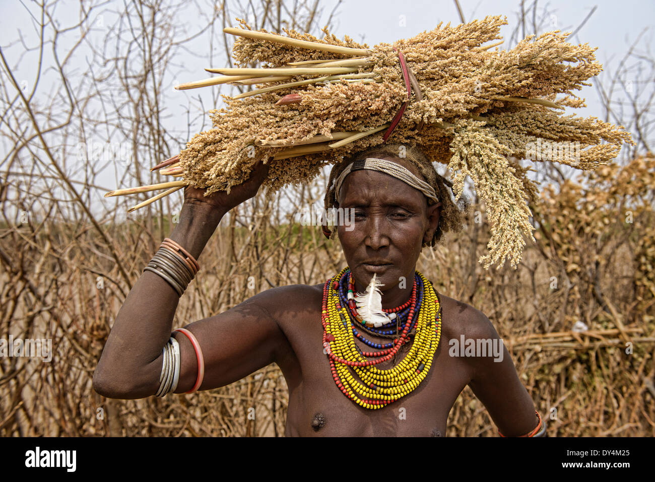 old Dassanech woman in the Lower Omo Valley of Ethiopia Stock Photo