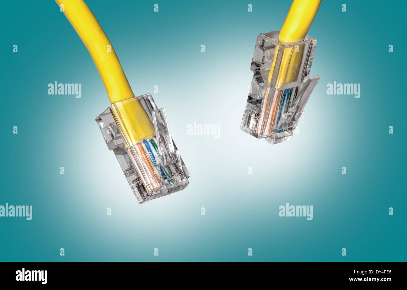 close upshot of lan cable networking Stock Photo