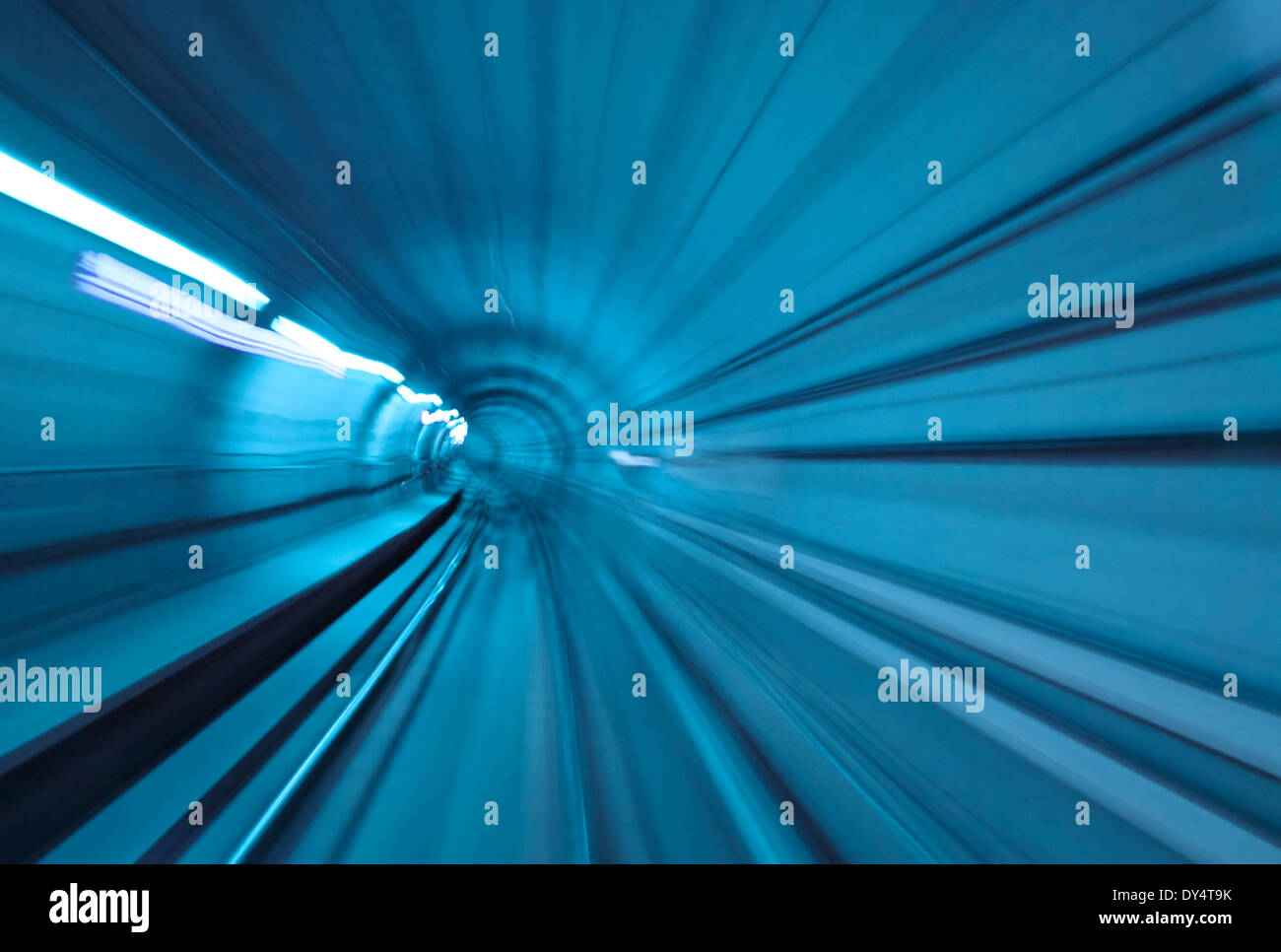 Abstract blue tunnel with motion blur at high speed Stock Photo