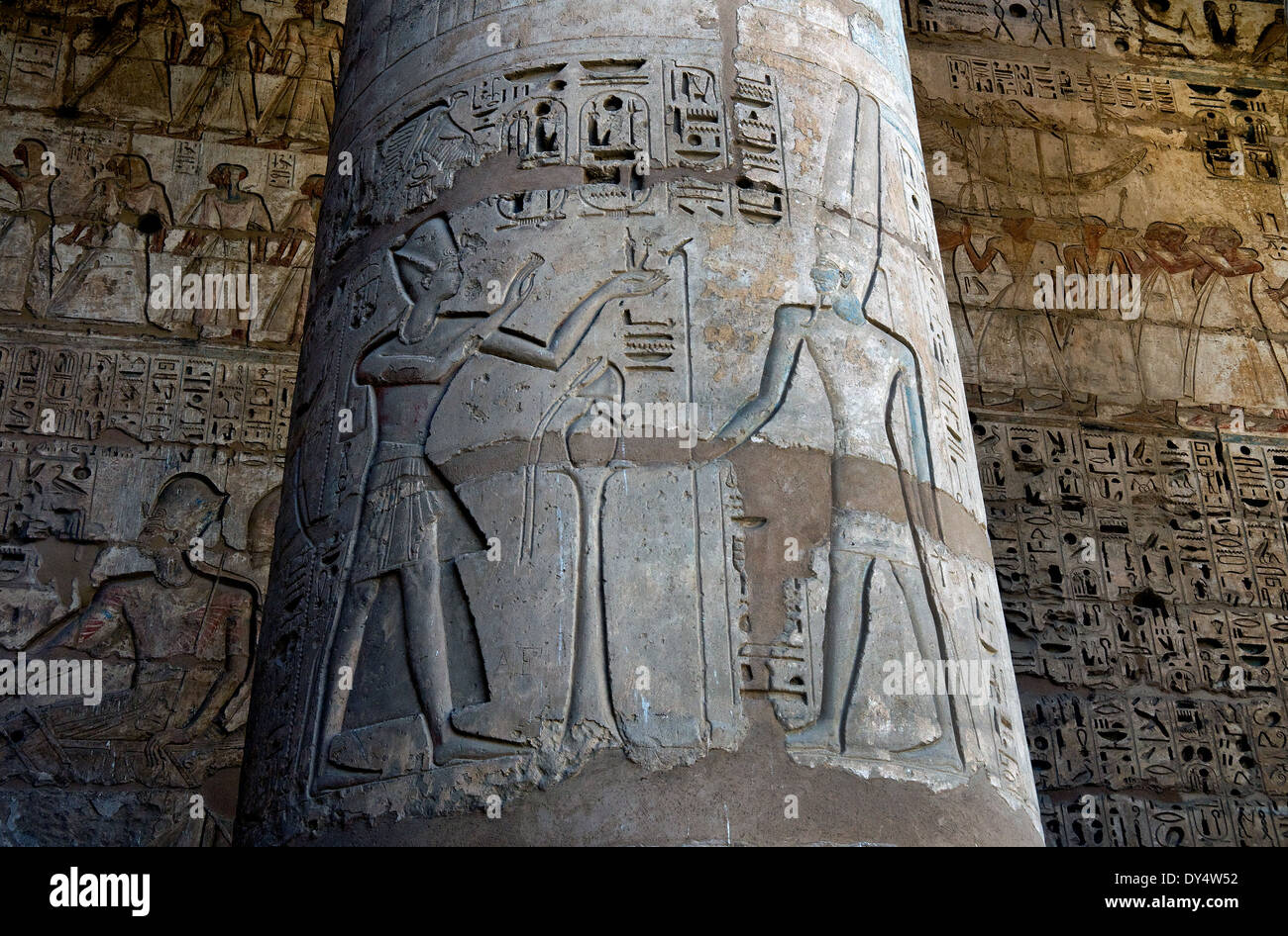 Temple of Ramses III at Medinet Habu: reliefs on the columnl in the ...