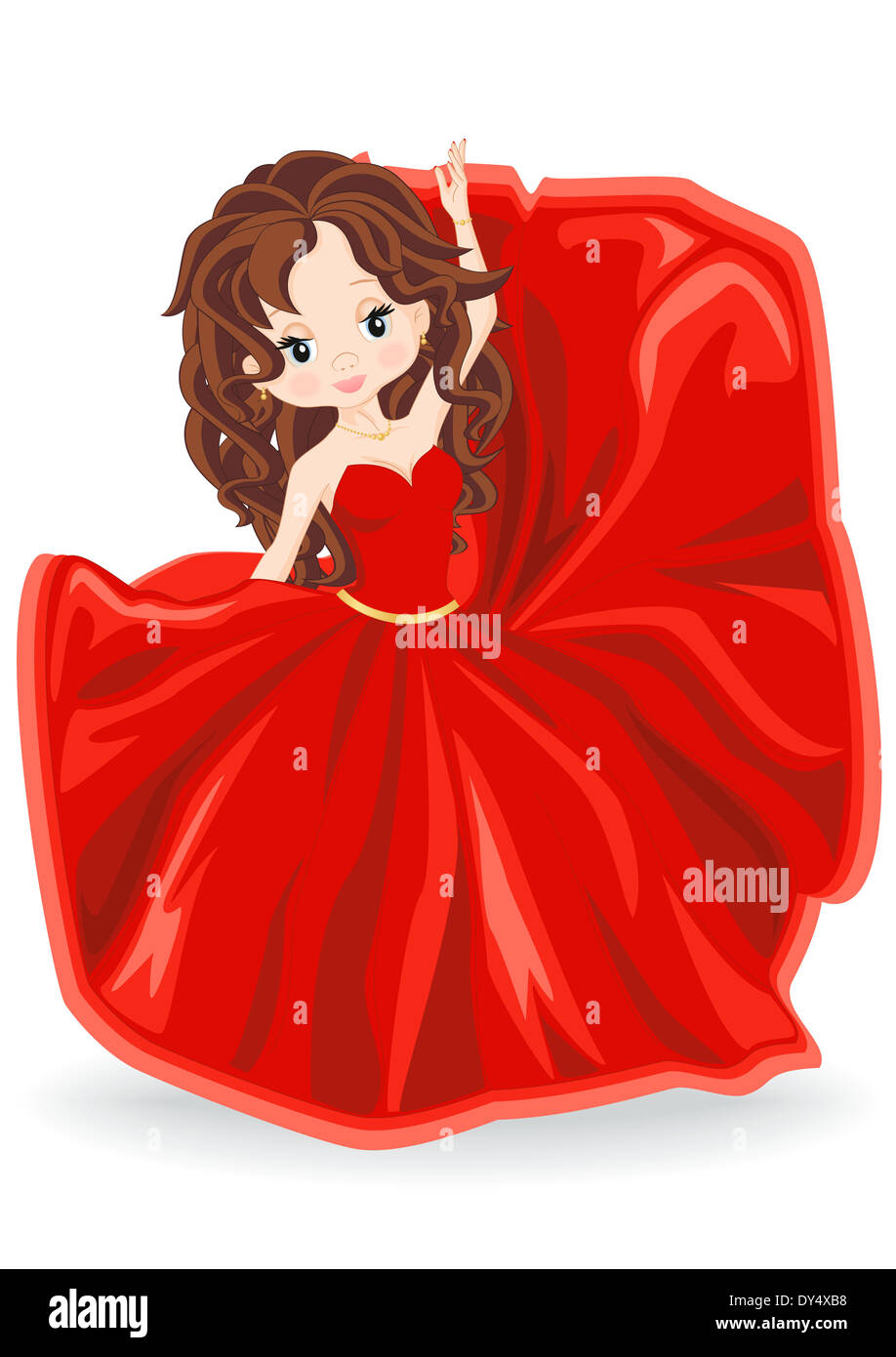 brunette girl in a red evening dress dancing Stock Photo - Alamy