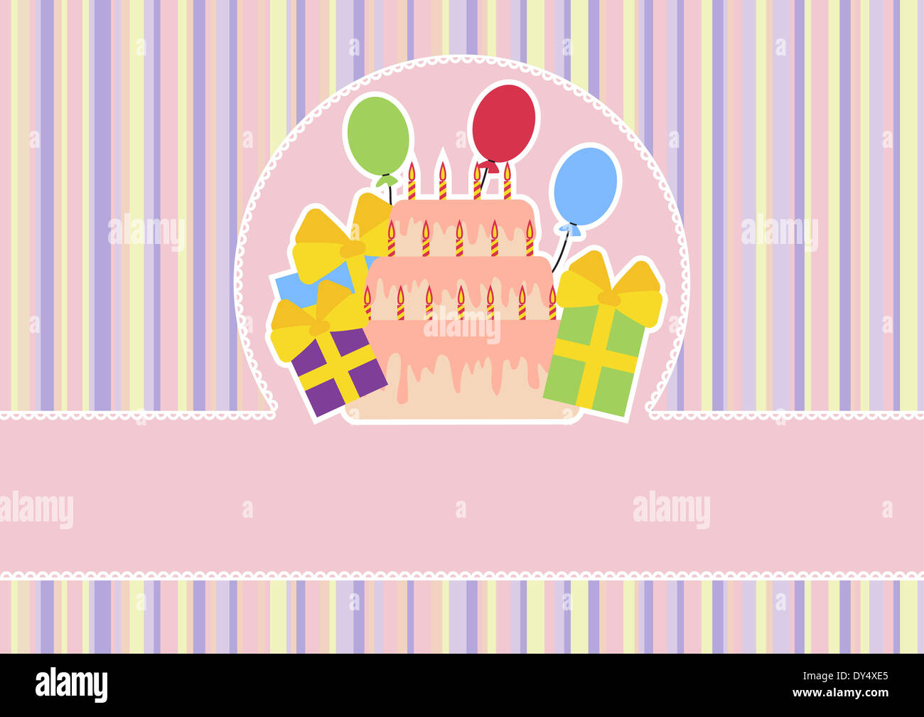 Greeting card with cake and balloons vector illustration Stock Photo ...